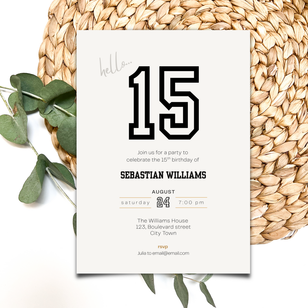 Minimal Sports 15th Birthday Invitation Boys