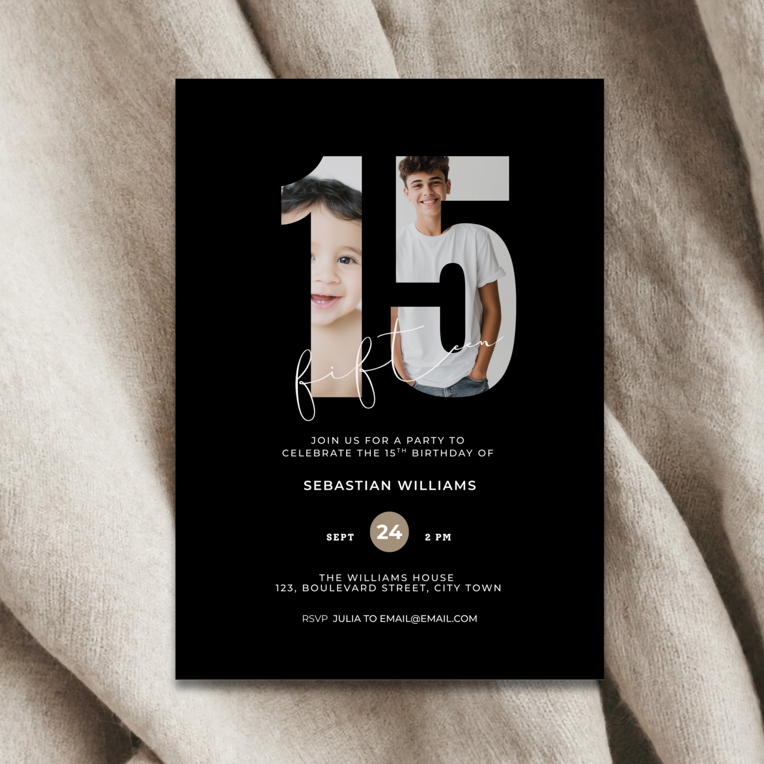Black 15th Birthday Invitation Photo for Boys