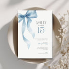 Blue Bow 15th Birthday Invitation Template Girls