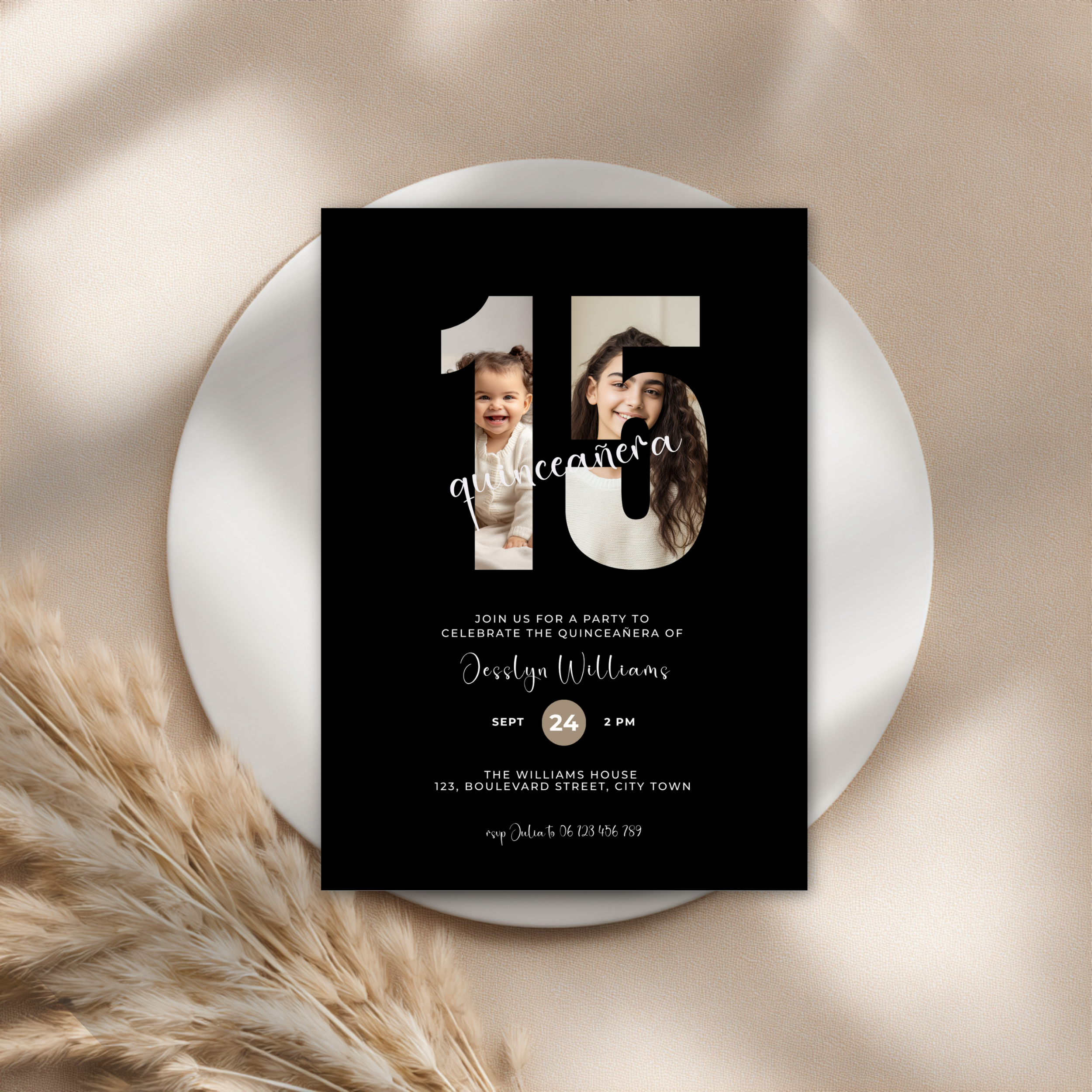 Black Photo Quinceañera Invitation for Girls