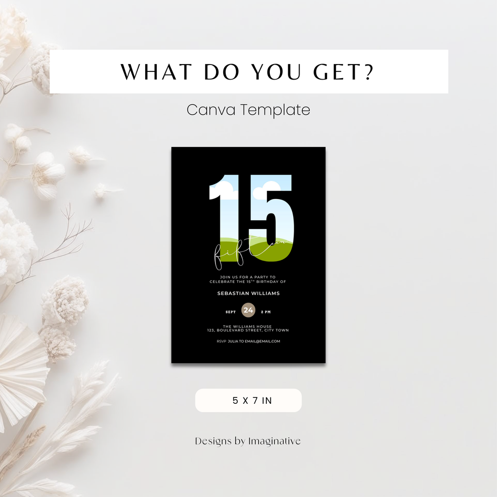 Black 15th Birthday Invitation Photo Template for Boys