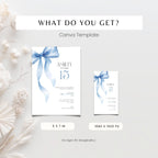 Blue Bow 15th Birthday Invitation Template Girls