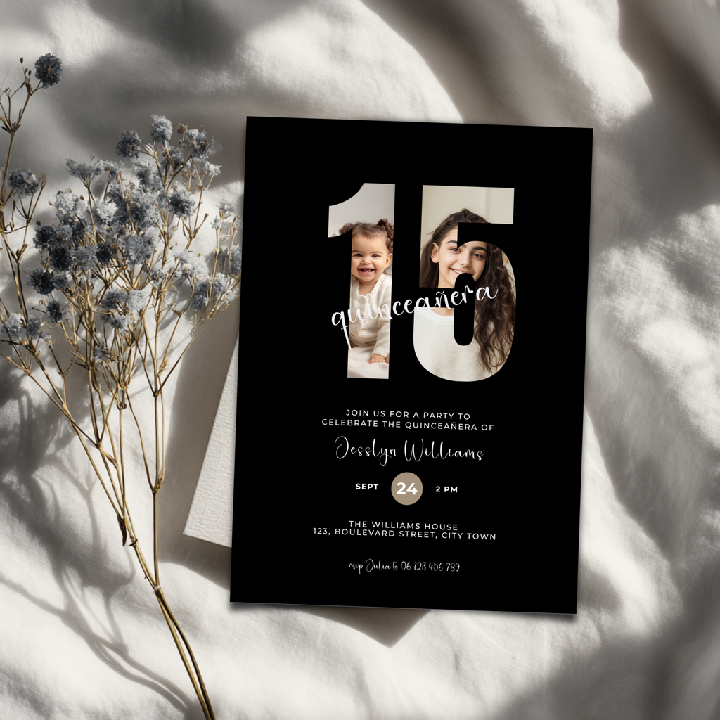 Black Photo Quinceañera Invitation for Girls