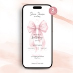 Pink Bow Sweet 15th Birthday Invitation Template Girls