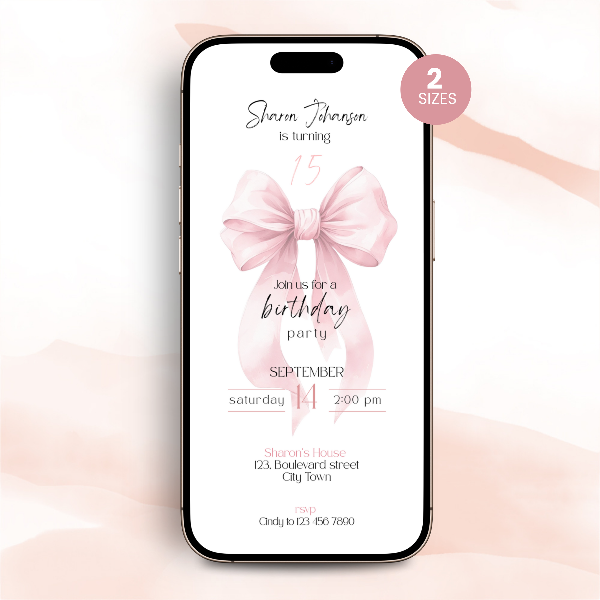 Pink Bow Sweet 15th Birthday Invitation Girls