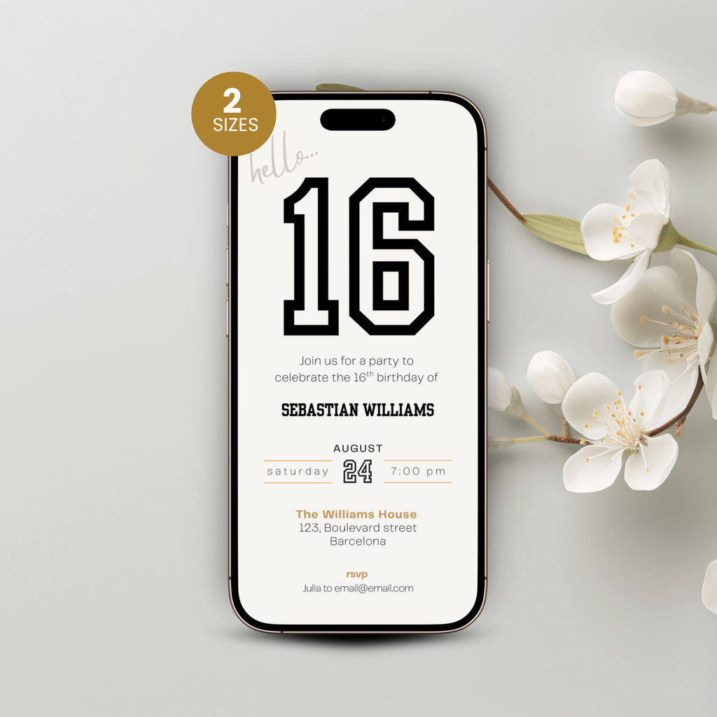 Minimal Sports 16th Birthday Invitation Boys