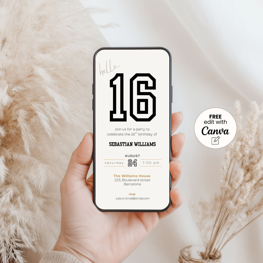 Minimal Sports 16th Birthday Invitation Boys