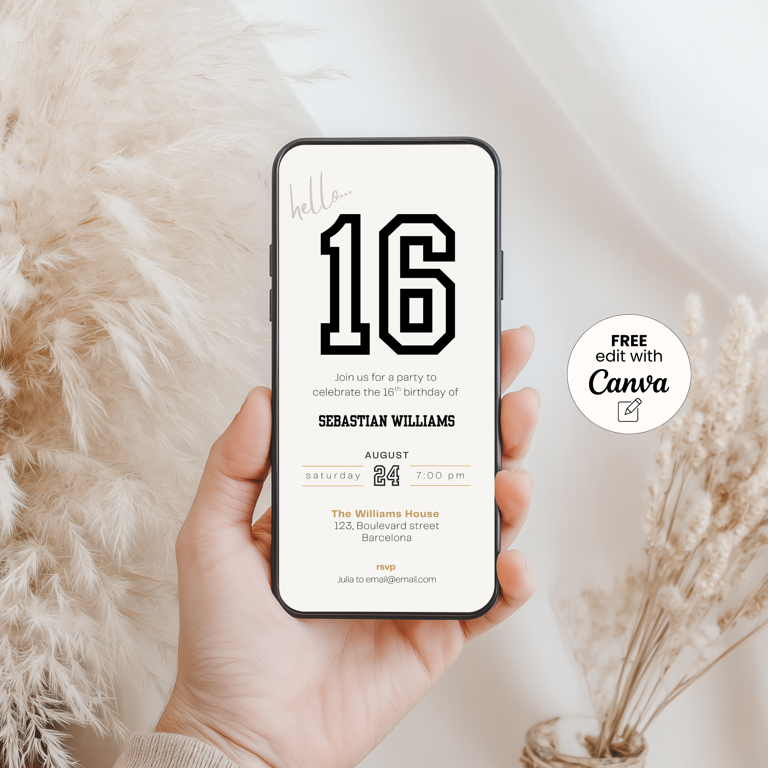Minimal Sports 16th Birthday Invitation Boys