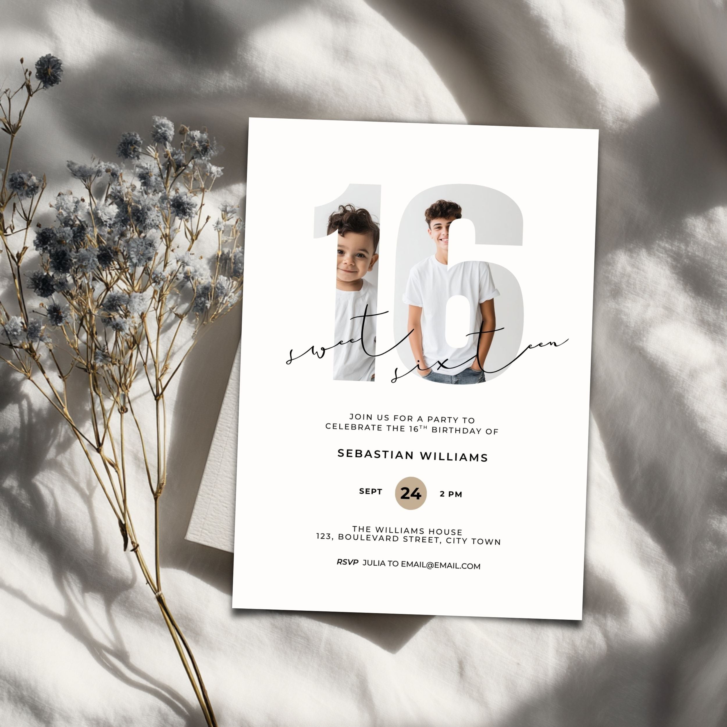 16th Birthday Photo Invitation Template Boys