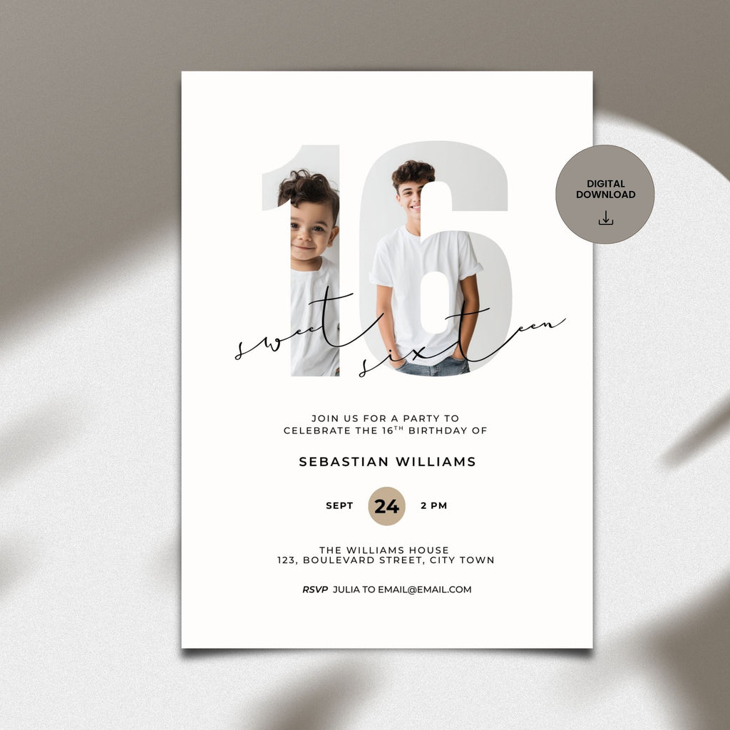 16th Birthday Photo Invitation Template Boys