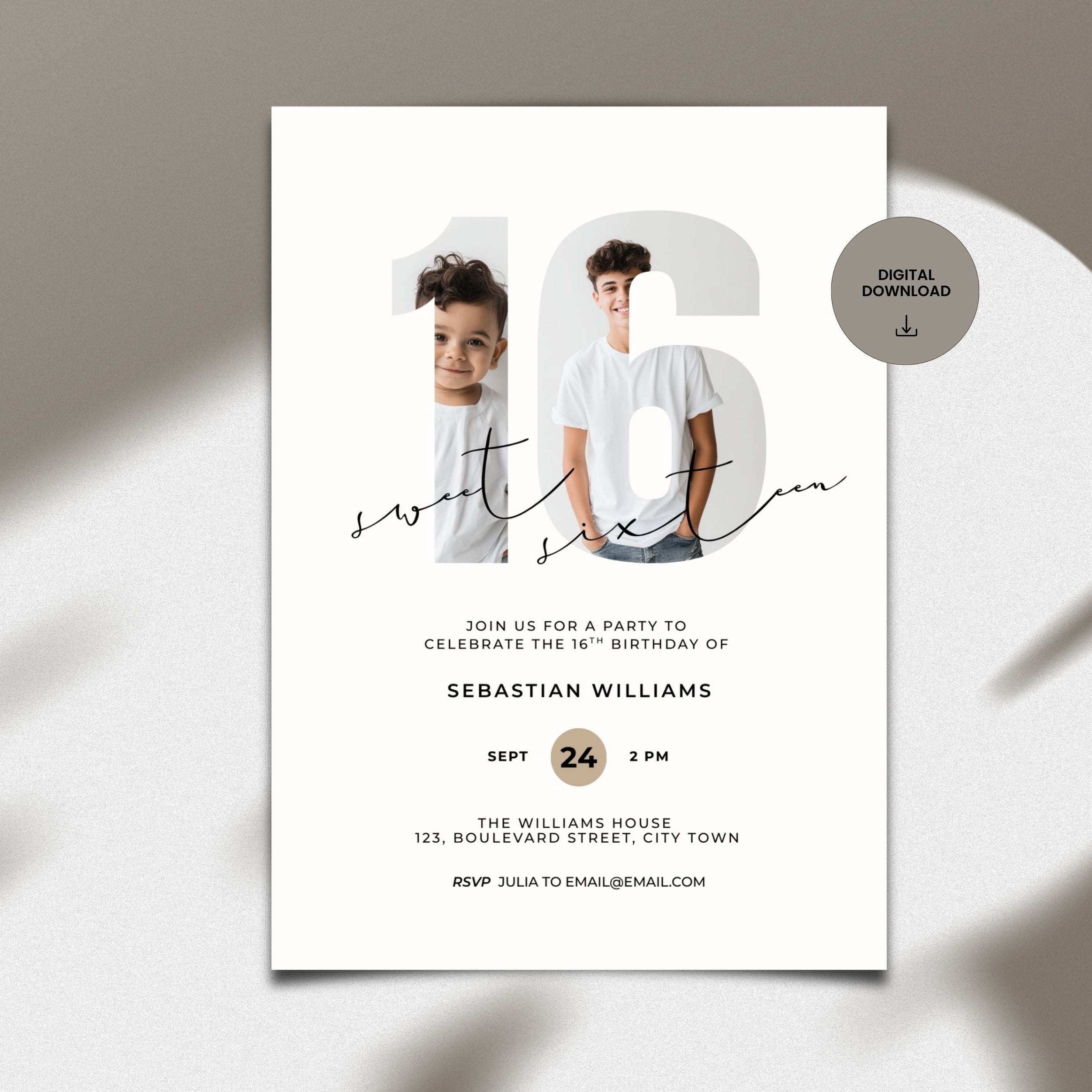16th Birthday Photo Invitation Template Boys