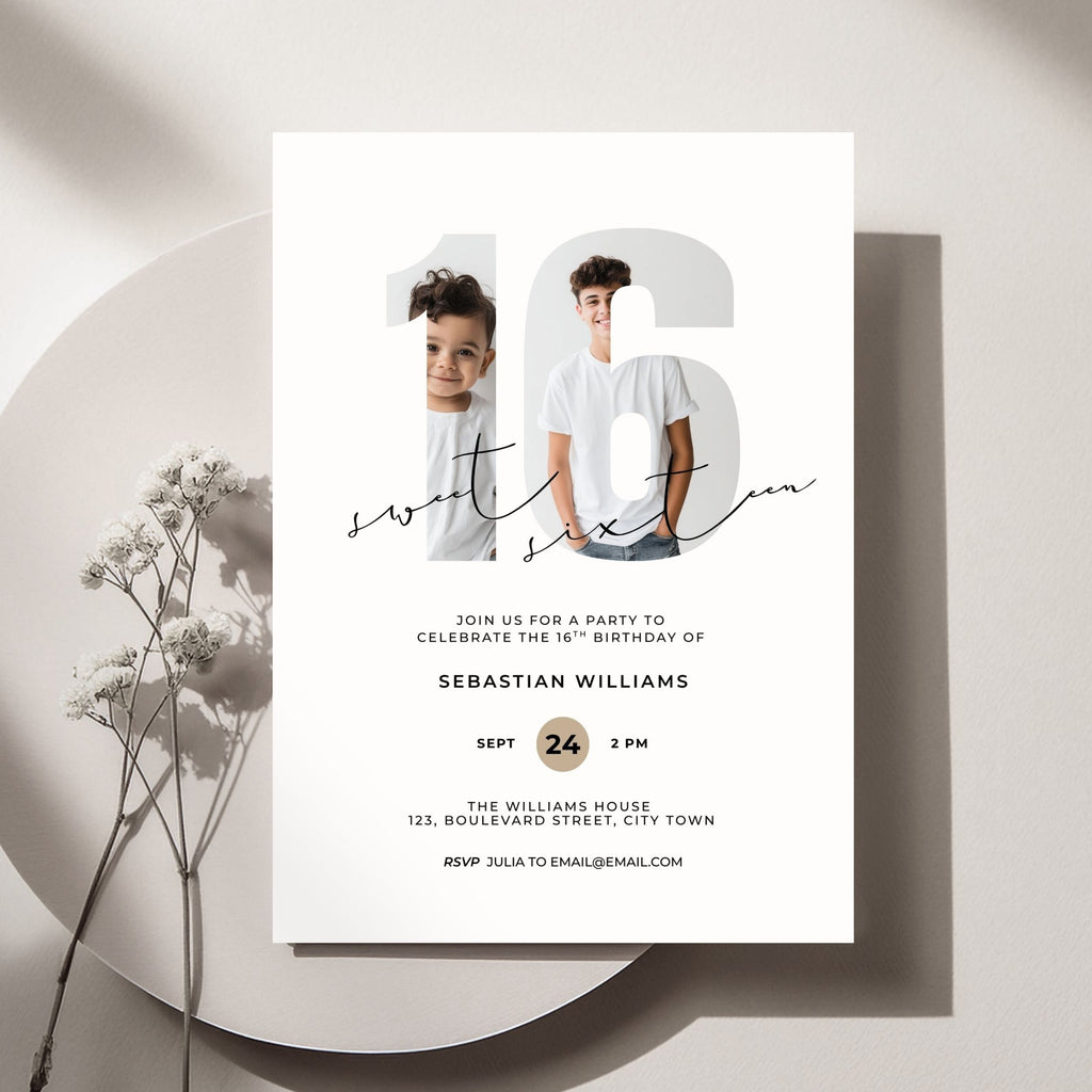 16th Birthday Photo Invitation Template Boys