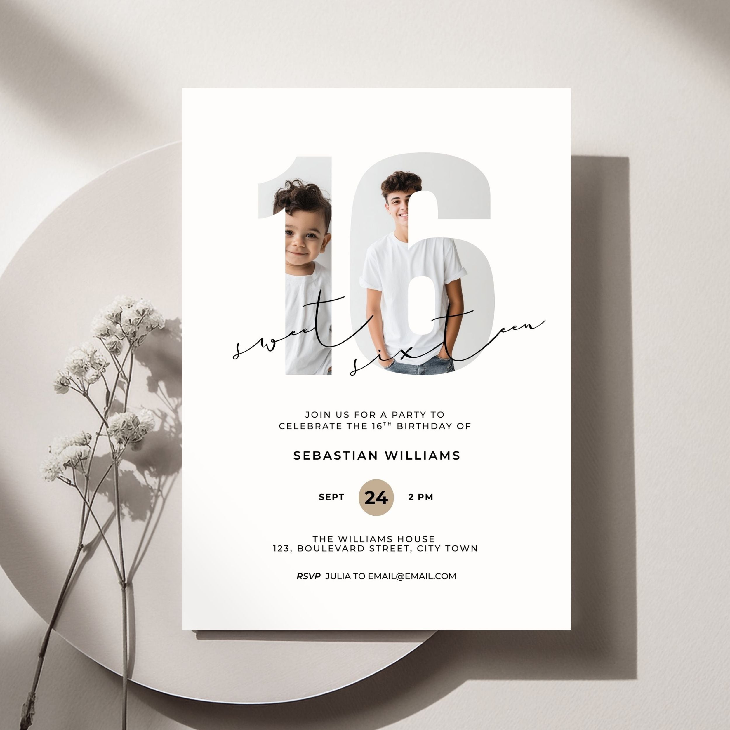 16th Birthday Photo Invitation Template Boys