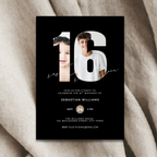 Black Photo Sweet 16th Birthday Invitation for Boys