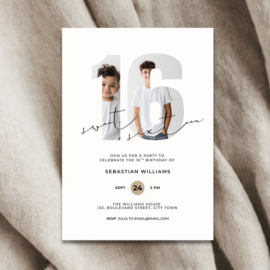 16th Birthday Photo Invitation Template Boys
