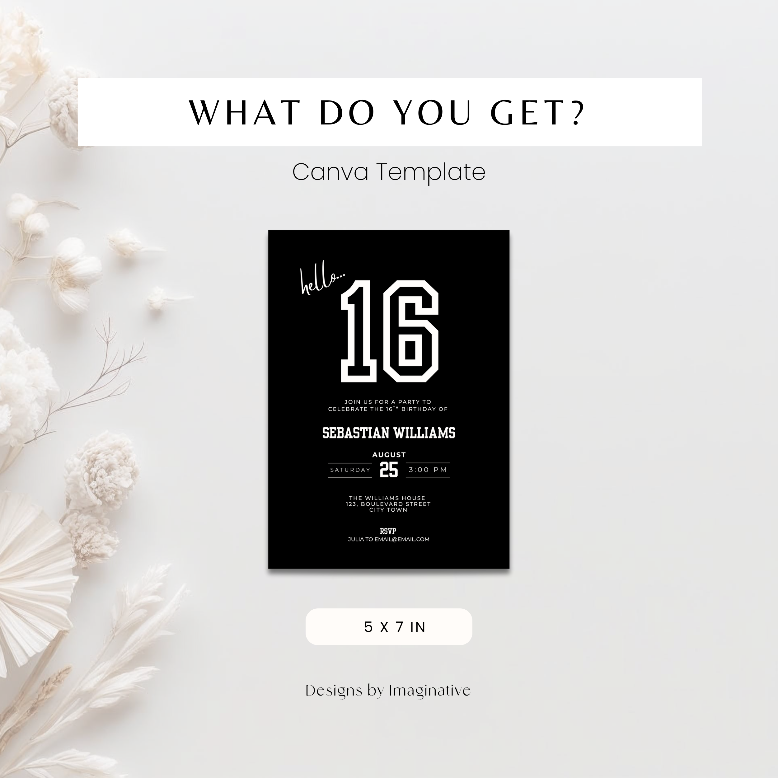 Black Minimal Sports Birthday Invitation for Boys