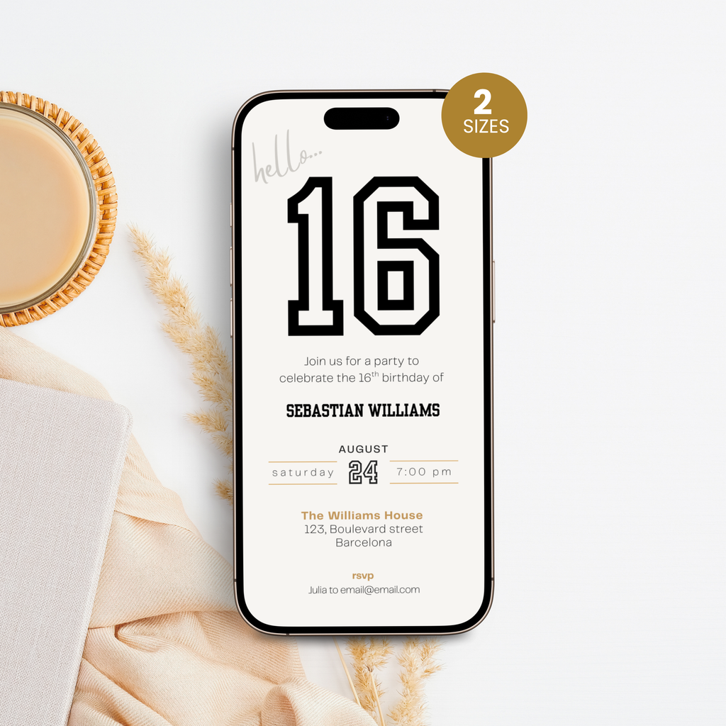 Minimal Sports 16th Birthday Invitation Boys