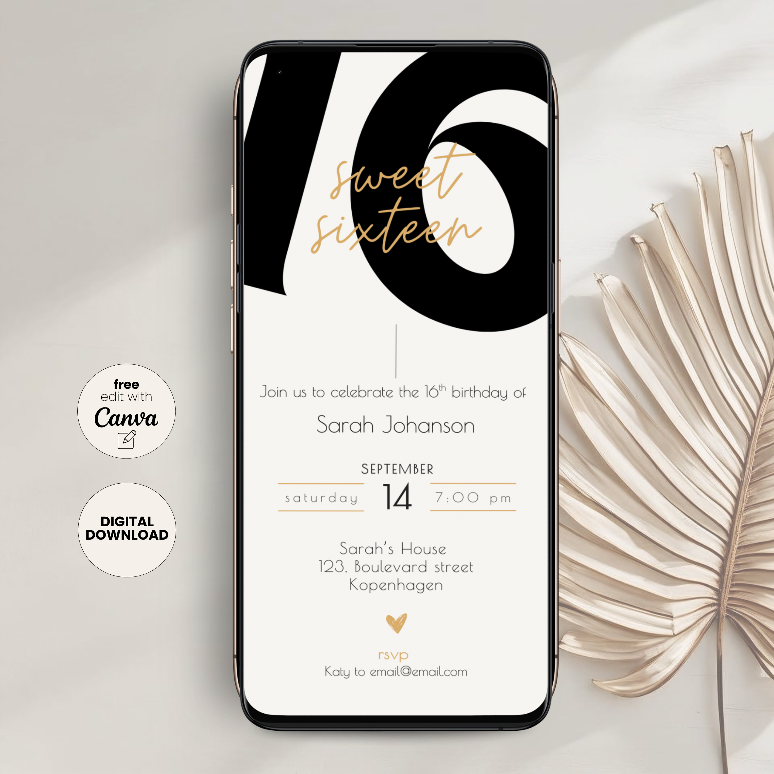 Minimal Sweet Sixteen Birthday  Invitation