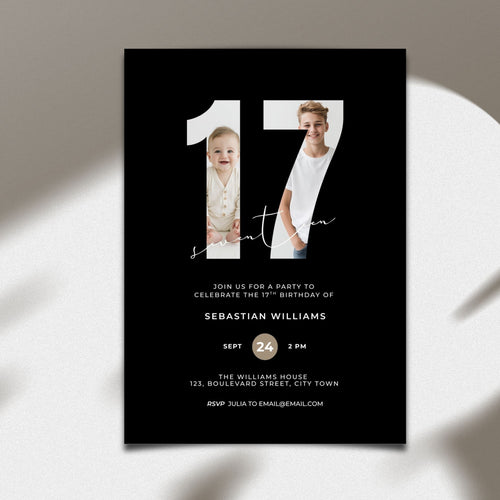 Black17th Birthday Photo Invitation Template Boys