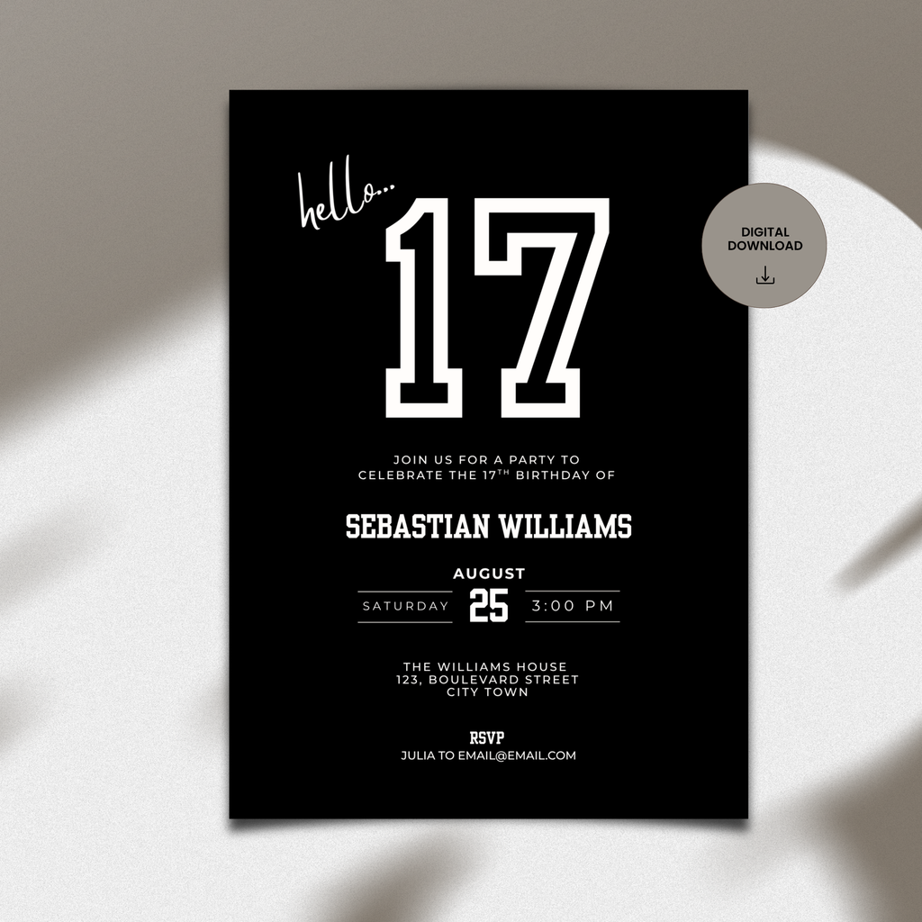 Black Sports 17th Birthday Invitation Template