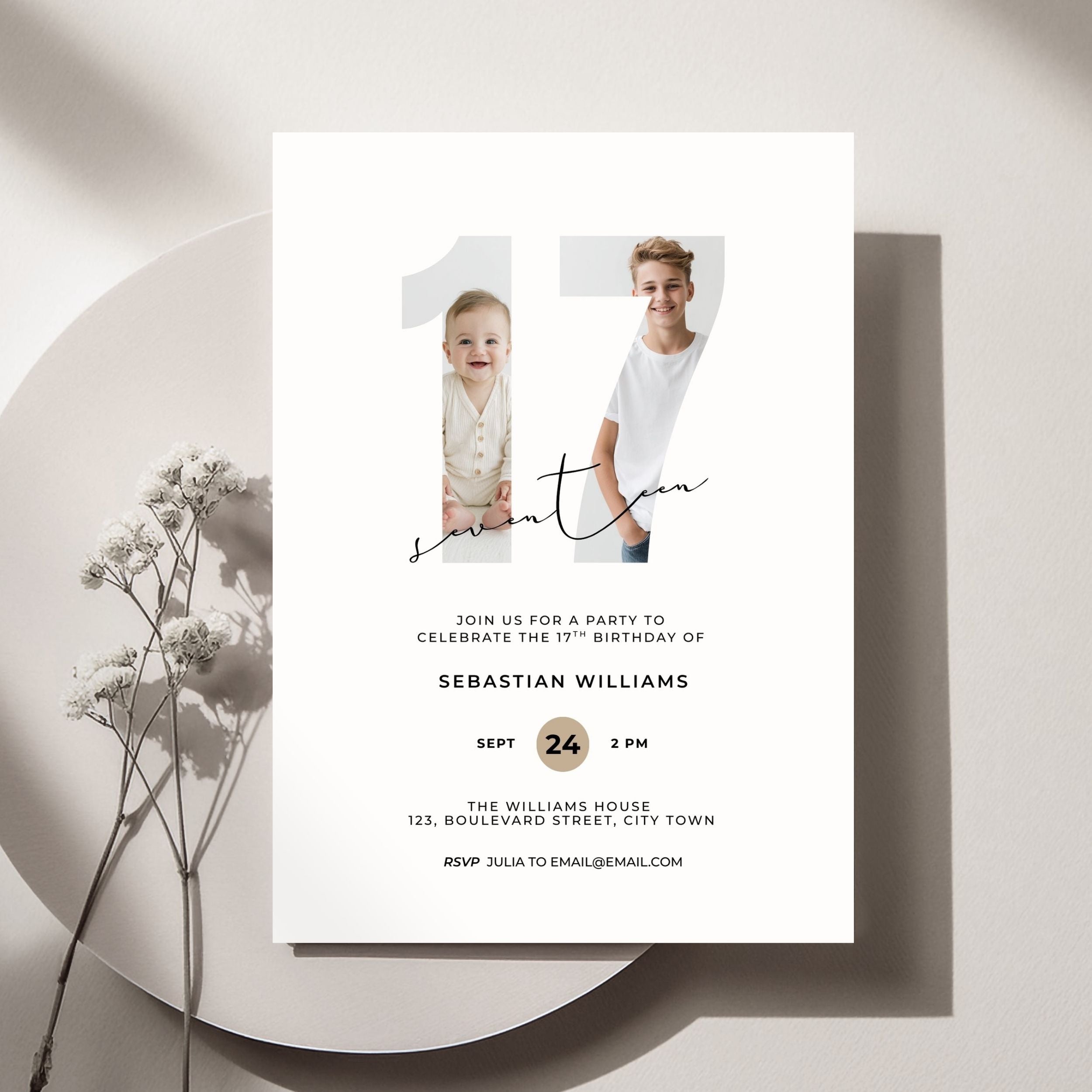 17th Birthday Photo Invitation Template