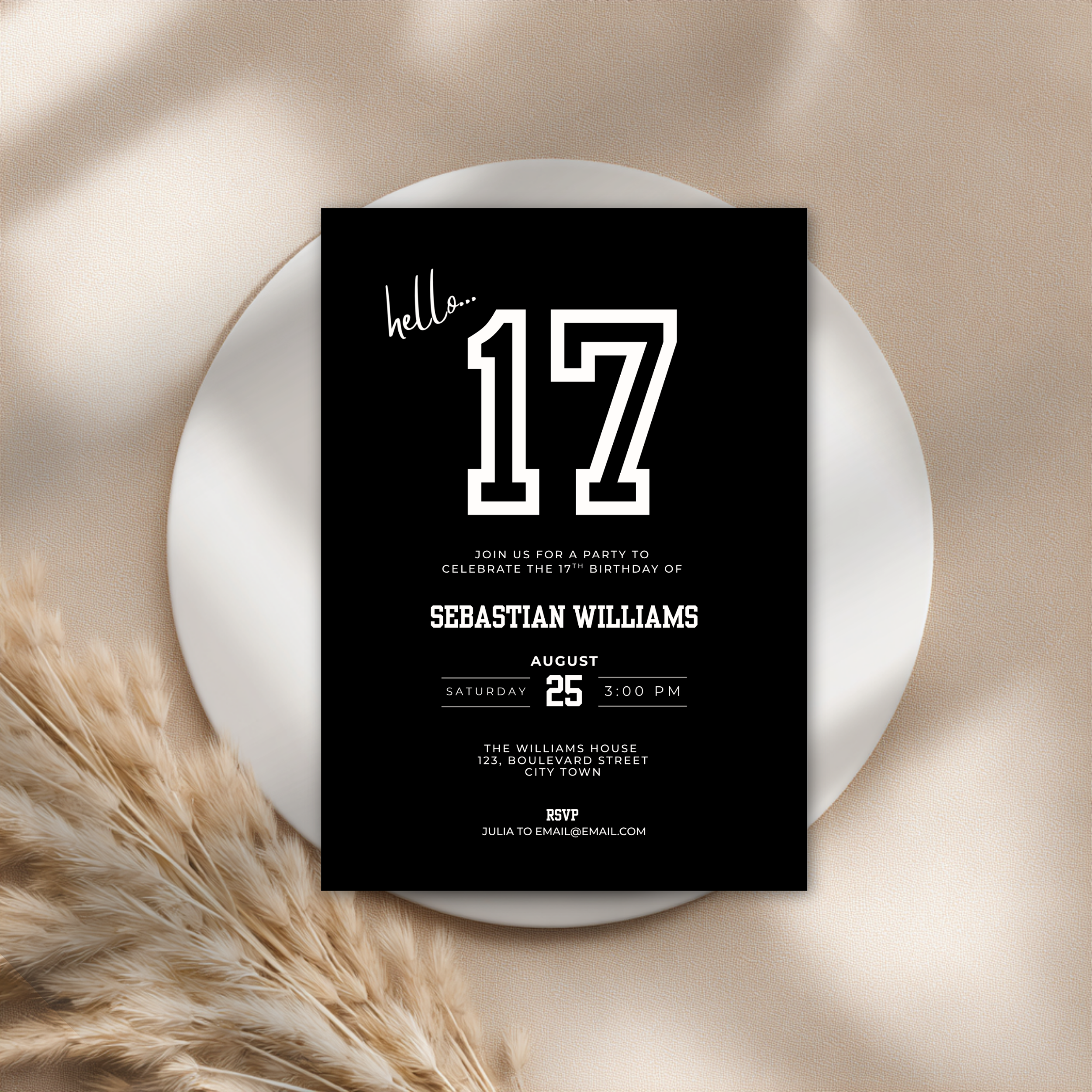 Black Sporty 17th Birthday Invitation