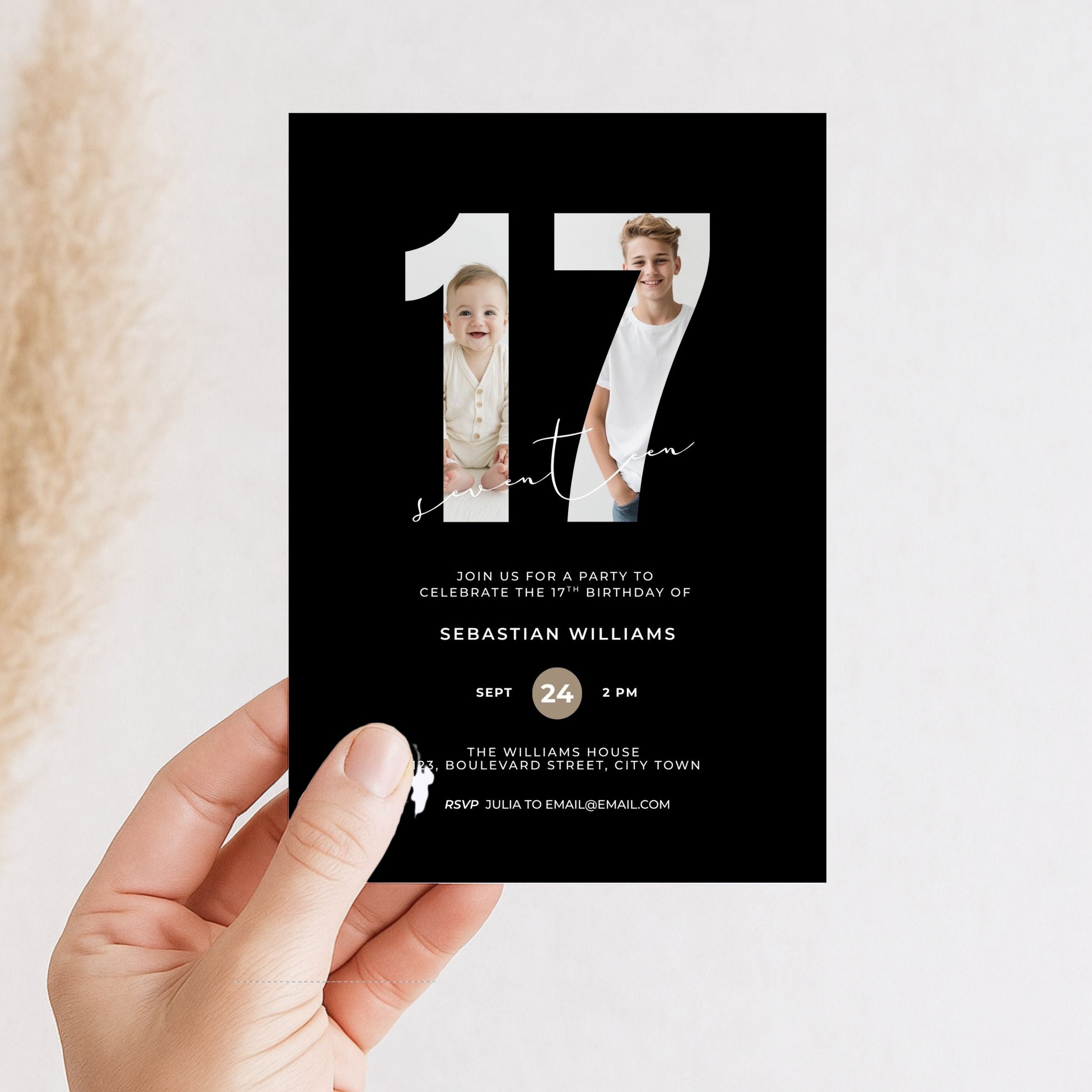 Black17th Birthday Photo Invitation Template Boys