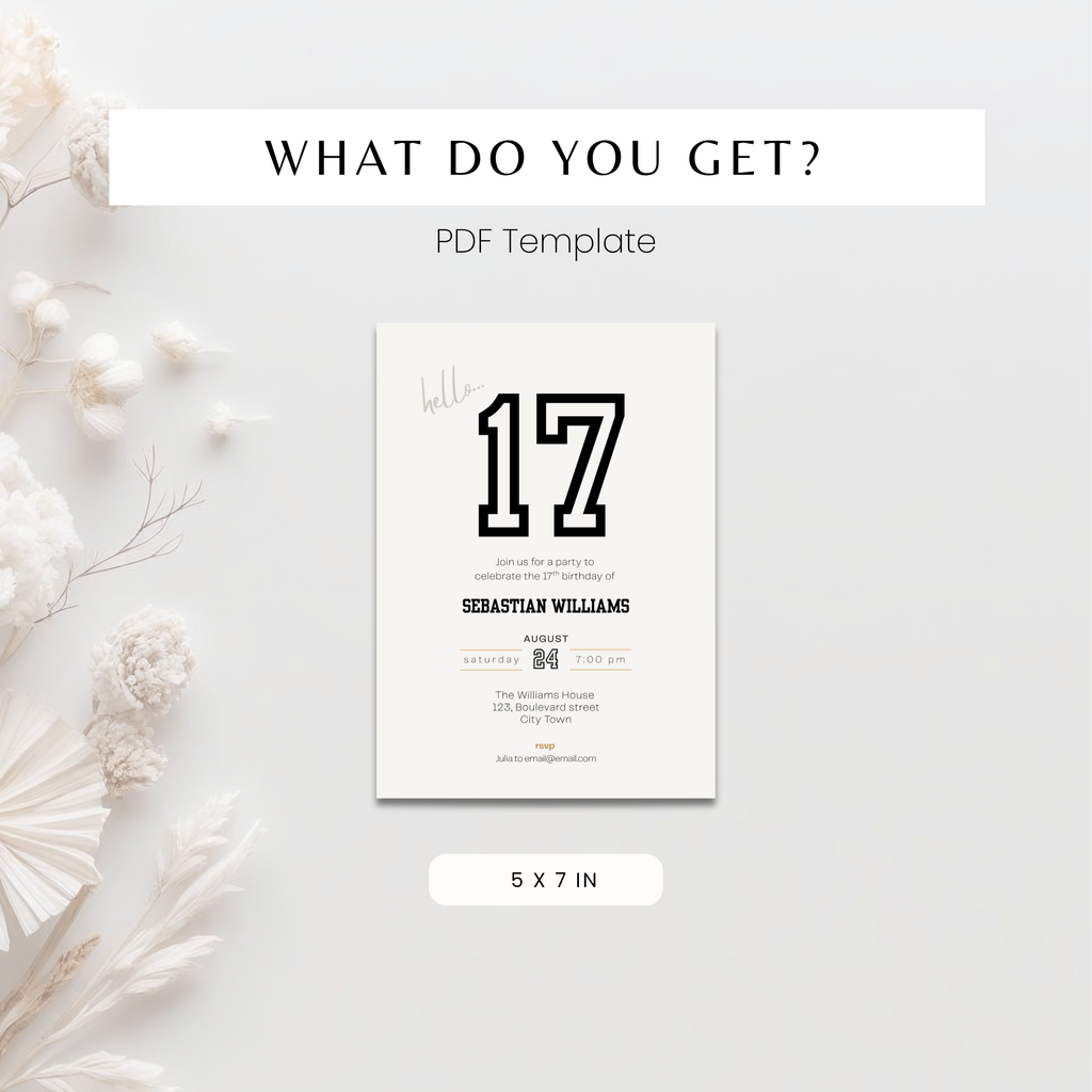 Beige Sports 17th Birthday Invitation Template
