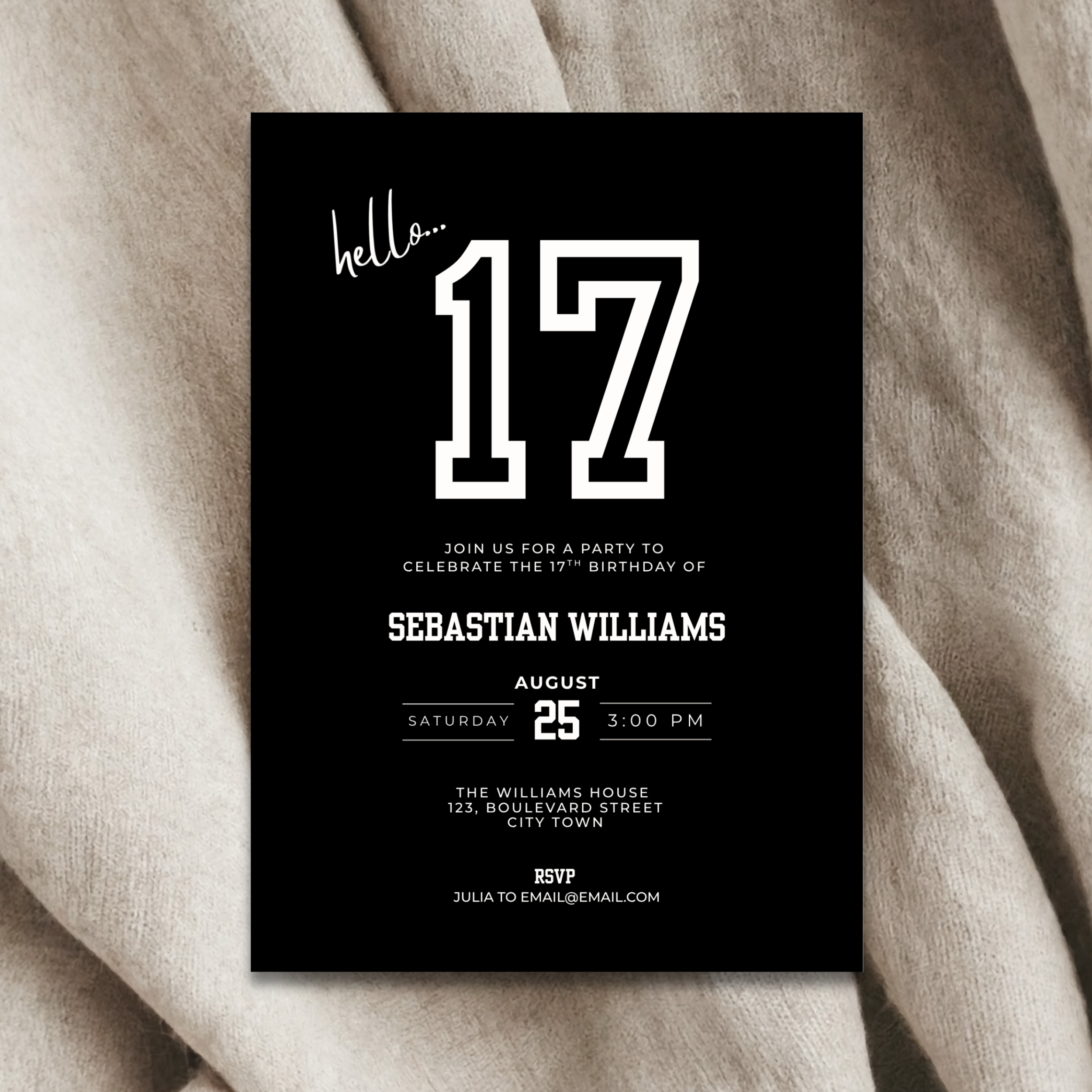 Black Sporty 17th Birthday Invitation