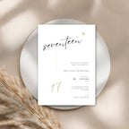 Invitation card for a 17th birthday celebration on a neutral background with pampas grass.