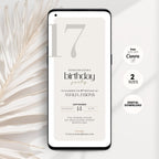 Phone screen displaying a 17th birthday party invitation with decorative elements on a light background