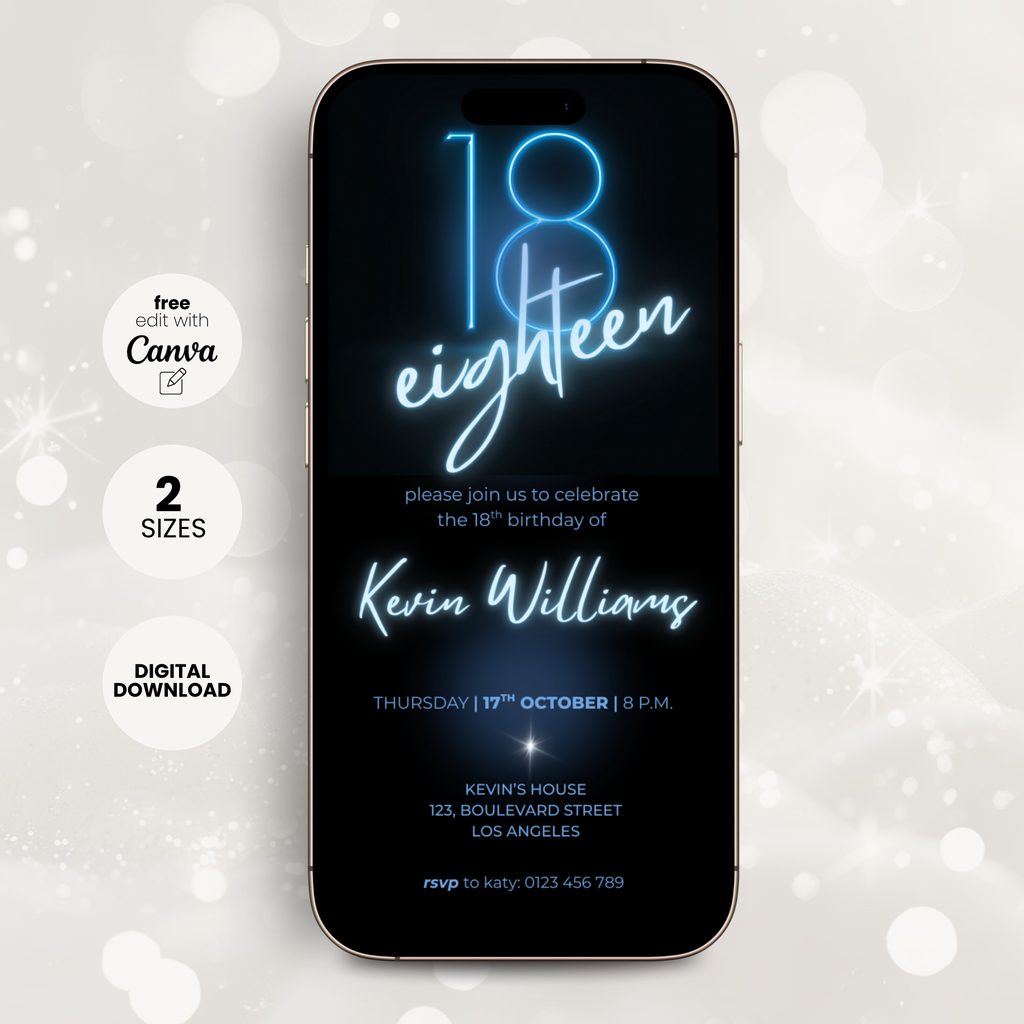 Neon Glow 18th Birthday Invitation Boys