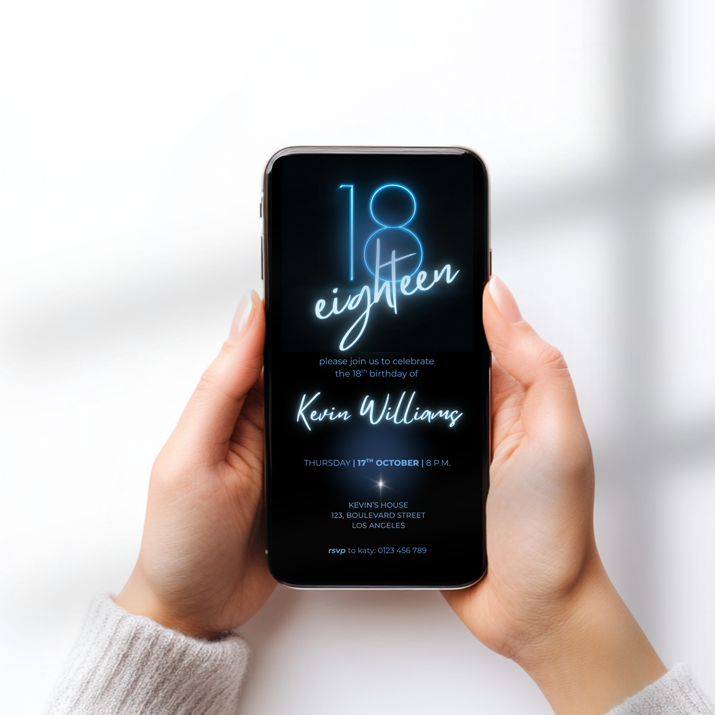 Neon Glow 18th Birthday Invitation Boys