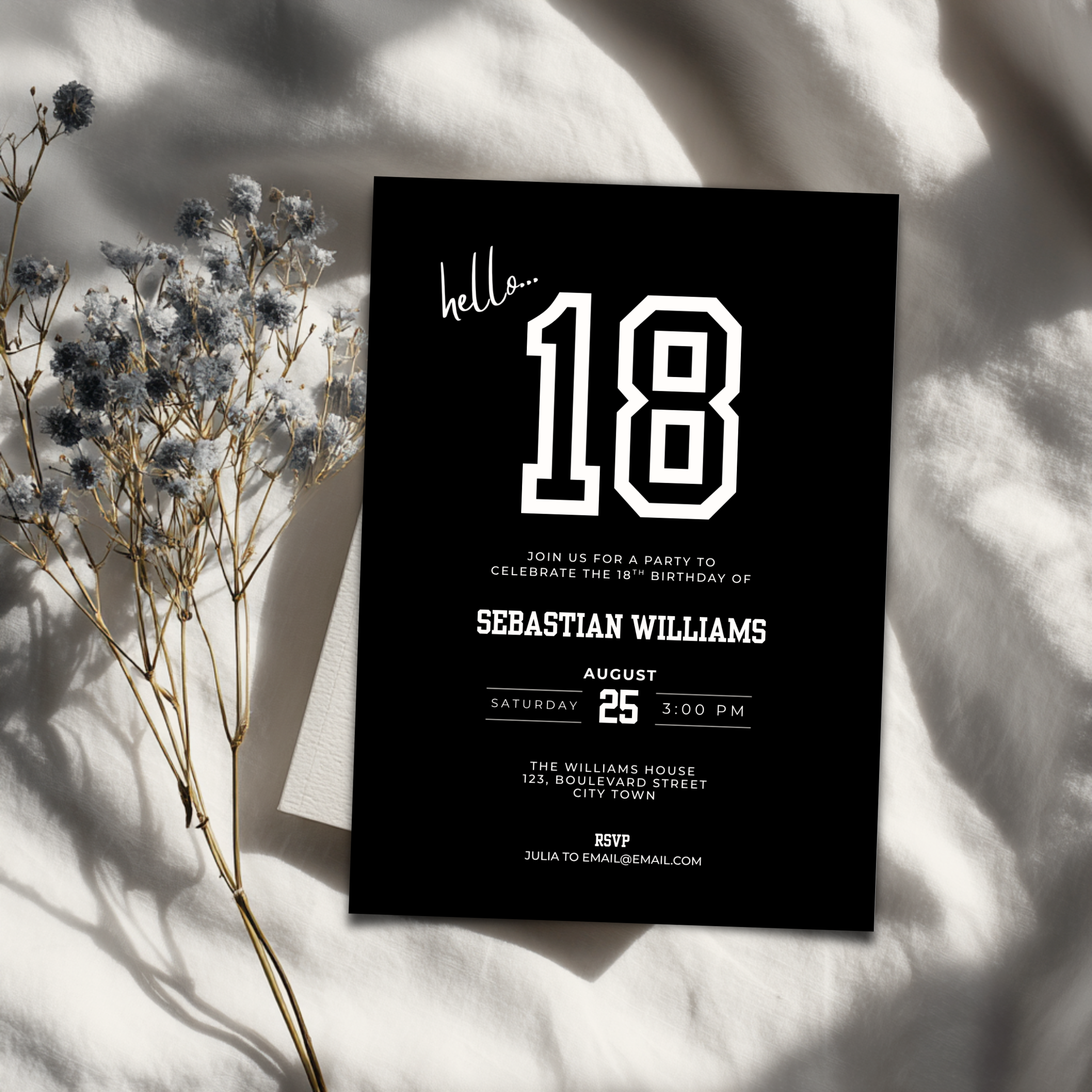 Black Sporty 18th Birthday Invitation