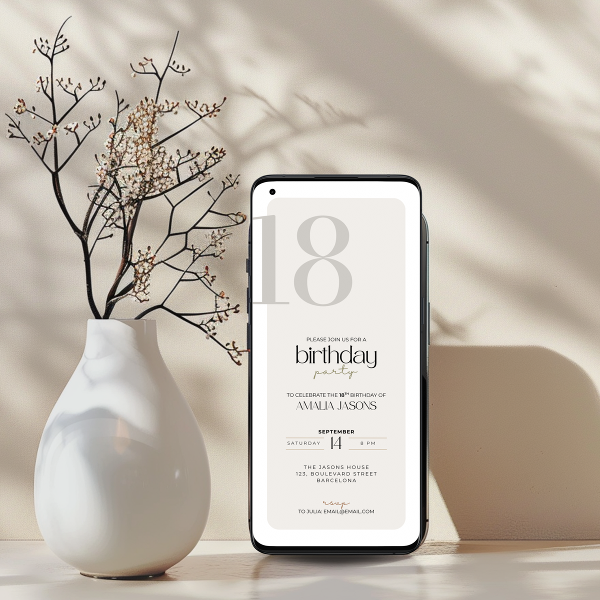 Modern Minimal 18th Birthday Invitation Template