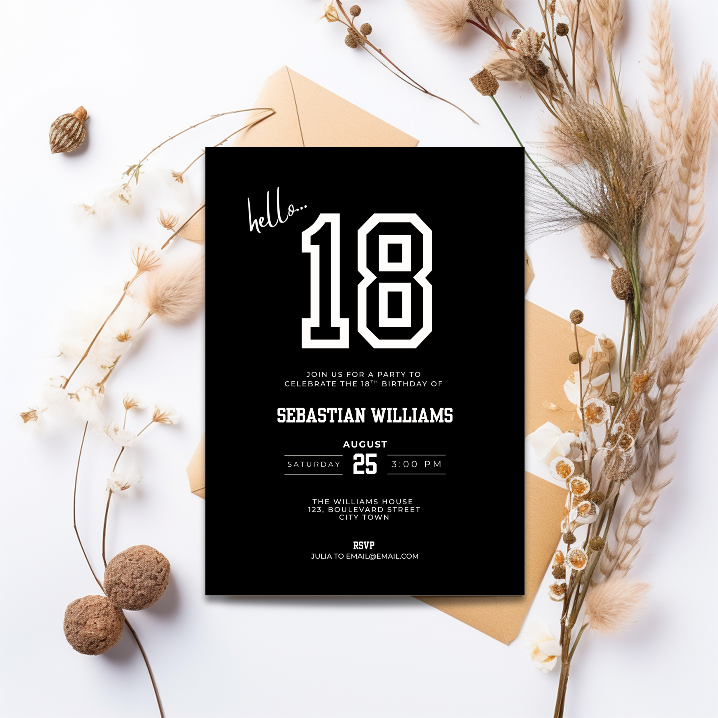 Black Sporty 18th Birthday Invitation