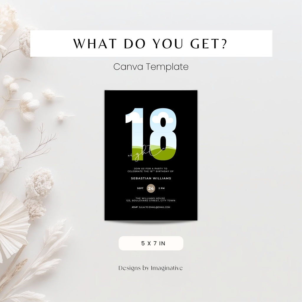 Black 18th Birthday Photo Invitation Boys