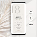 Phone displaying a 18th birthday party invitation with decorative elements on a light background