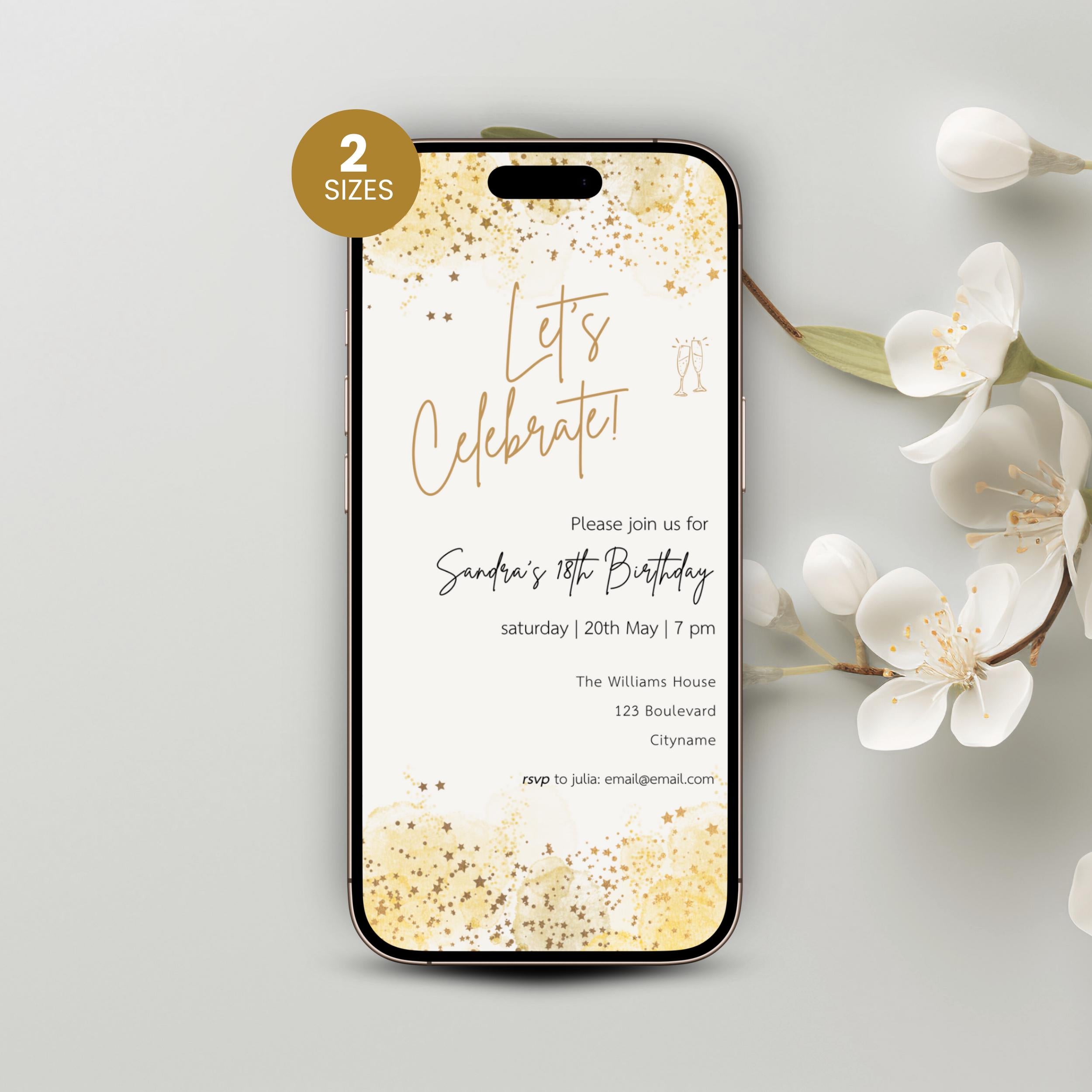 Phone case with 18th birthday invitation design on a light gray background with flowers