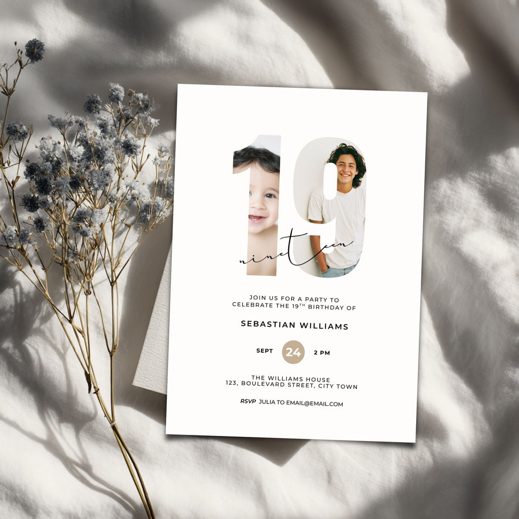 19th Birthday Photo Invitation Template