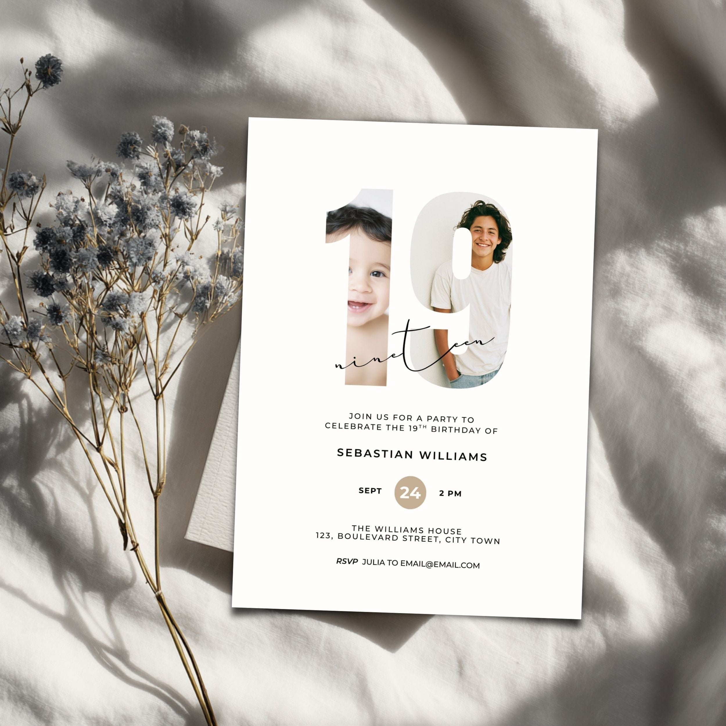 19th Birthday Photo Invitation Template