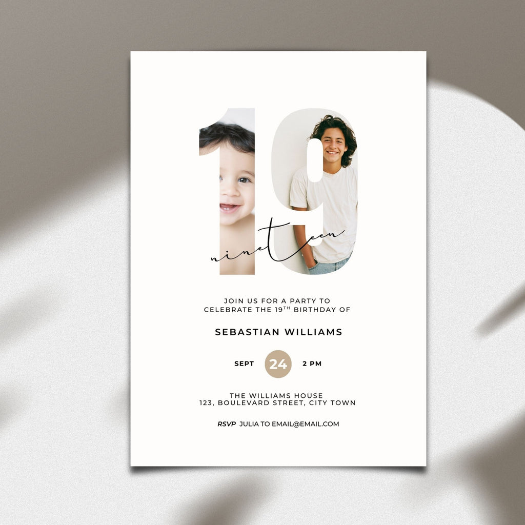 19th Birthday Photo Invitation Template