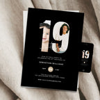 Black 19th Birthday Photo Invitation Template Boys
