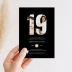 Black 19th Birthday Photo Invitation Template Boys