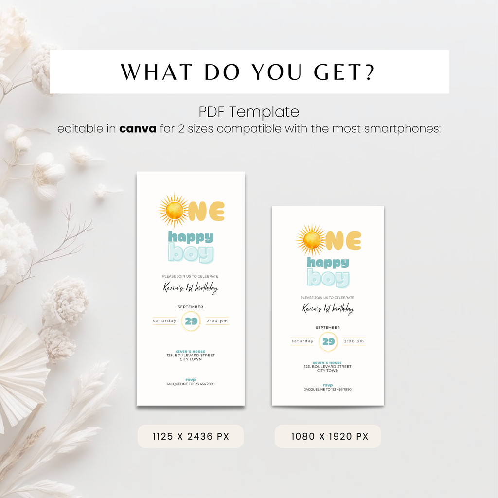 Oh Happy Boy First Birthday Invitation Sun