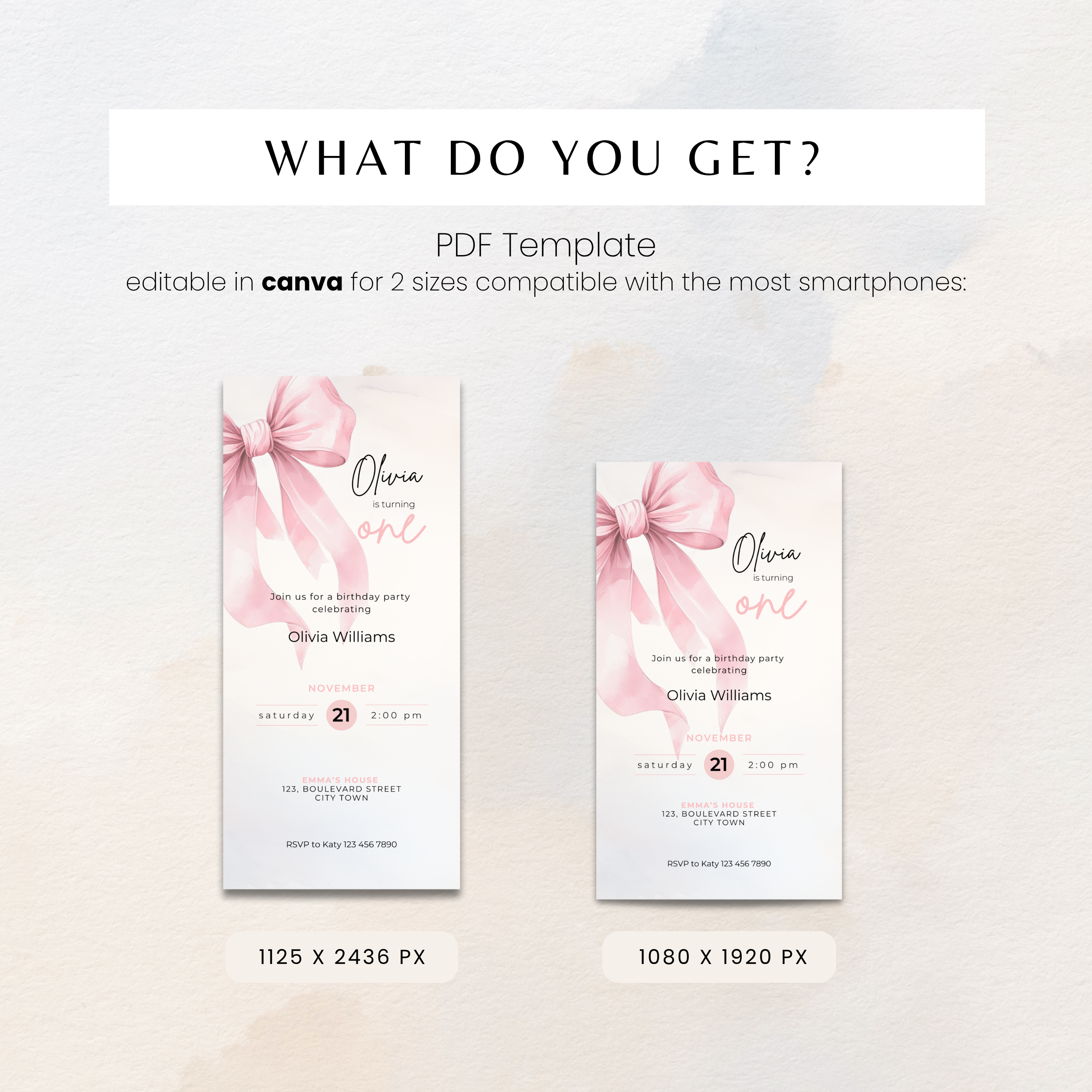 Pink Bow 1st Birthday invitation