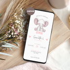 Elephant Pink 1st Birthday Invitation