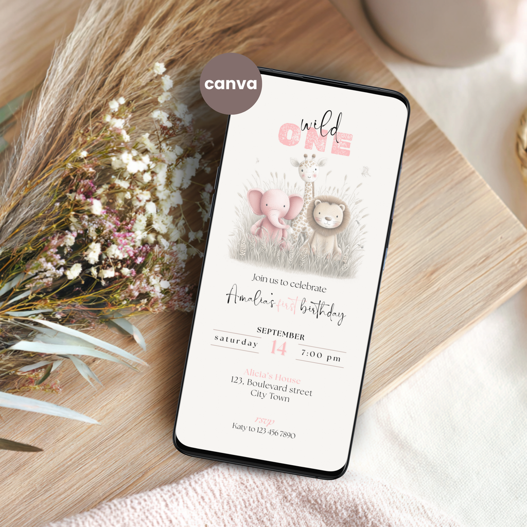Pink Wild One Birthday Invitation