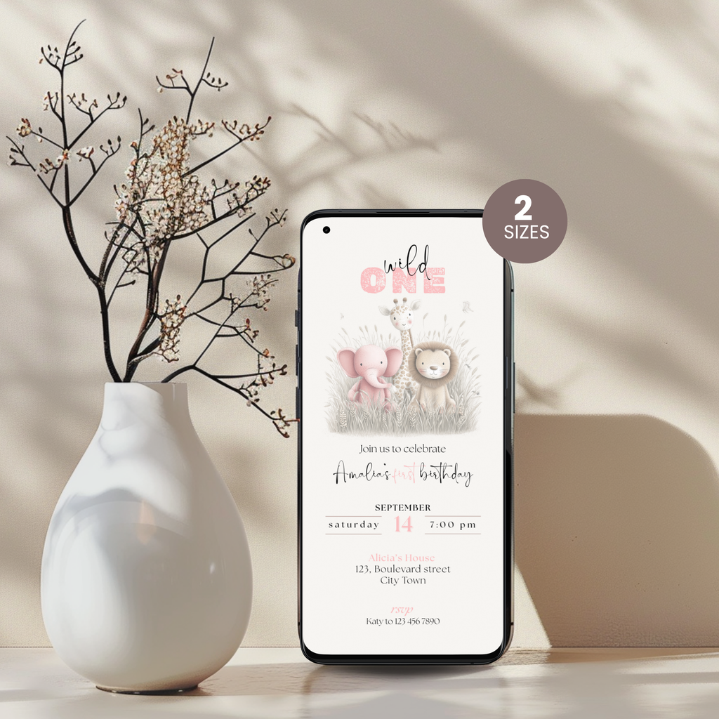 Pink Wild One Birthday Invitation