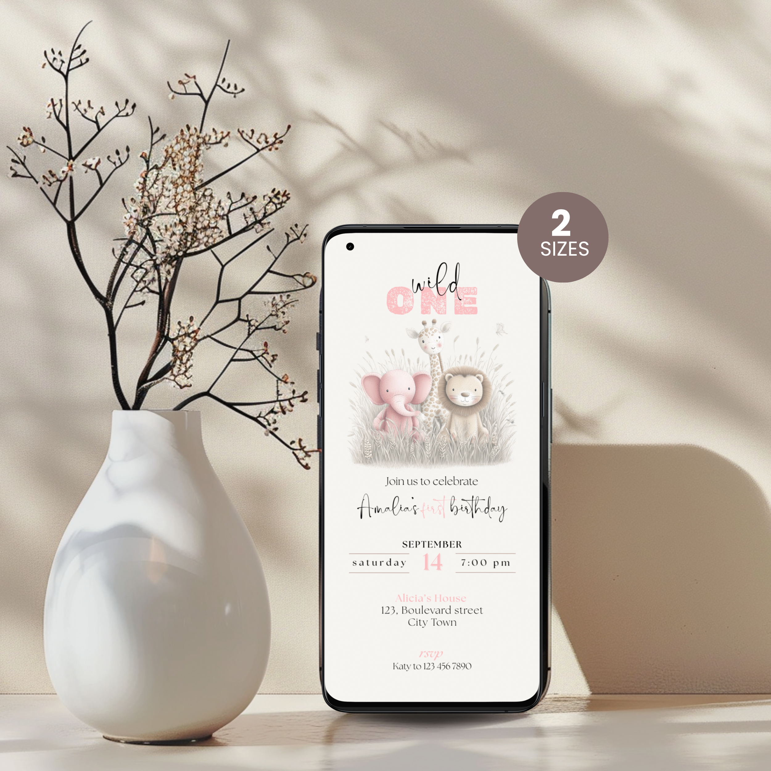 Pink Wild One Birthday Invitation